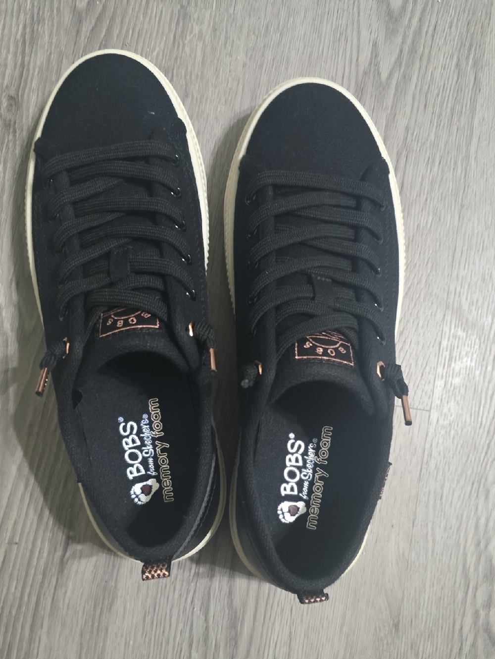 BOBS from Skechers Black Canvas Low-Top Sneakers with Cream Sole